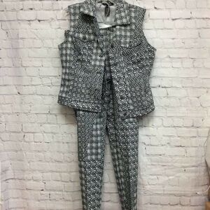 Slim-Sation By Multiples Womens Vest And Pants Set Gray Geometric Stretch S